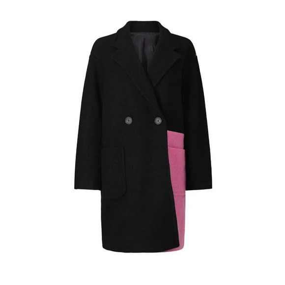 Peter Som Collective Colorblock Wool Coat in Black 0 Womens Trench Jacket - Picture 10 of 12